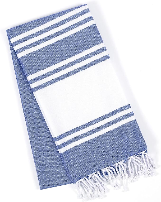 Goroly Home Cotton Turkish Peshtemal Beach Towel, Extra Large, Thin Quick Dry Sand Free Pool & Swim Towel, Bathing Blanket, Travel Essentials, (Royal Blue, 36x71 Inches)