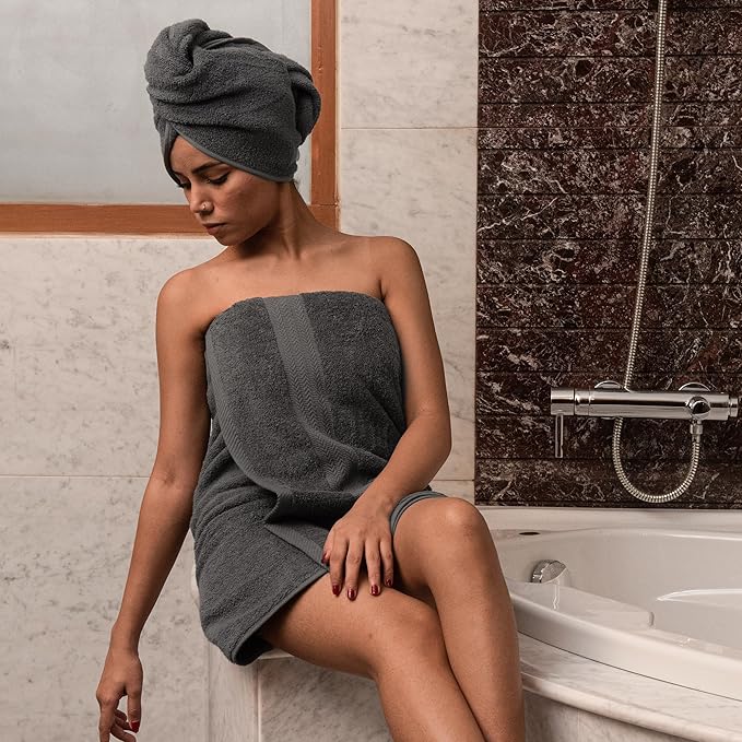 HERCULEAN Large Bath Towels 24 x 50 Pack of 6 | Quick Dry and Highly Absorbent | 100% Cotton Terry Towels for Bathroom - Perfect for Shower - Pool and Spa - Luxury Soft Towels - Charcoal Grey