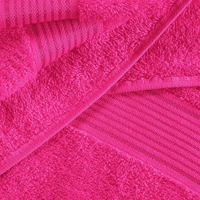Elvana Home Ultra Soft 6 Pack Cotton Towel Set, Contains 2 Bath Towels 28x55 inch, 2 Hand Towels 16x24 inch & 2 Wash Coths 12x12 inch, Ideal Everyday use, Compact & Lightweight - Hot Pink