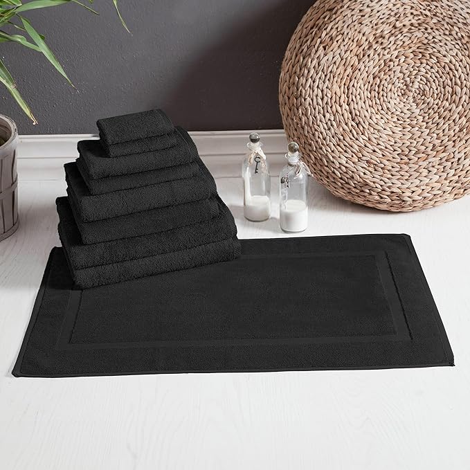 Classic Turkish Towels CTT - 9 Piece Premium Towel Set, 100% Turkish Cotton, Highly Absorbent & Comfy, Includes 2 Bath Towels, 2 Hand Towels, 2 Washcloths, 2 Bath Sheets & 1 Bath Mat | (Black)