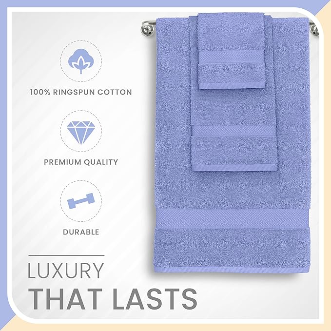 Martex 6-Piece 100% Ringspun Cotton Towel Set | Quick Dry | Super Absorbent & Soft | Lightweight | 2 Bath Towels | 2 Hand Towels | 2 Wash Cloths | Lavender
