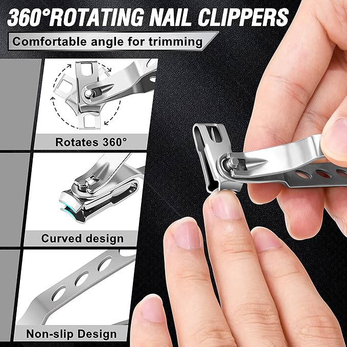 Toenail Clippers for Seniors Thick Toenails, Aucurwen Heavy Duty Toe Nail Clippers Adult Thick Nails Long Handle, Large Toenail Clippers for Thick Nails 7Pcs(Cyan)