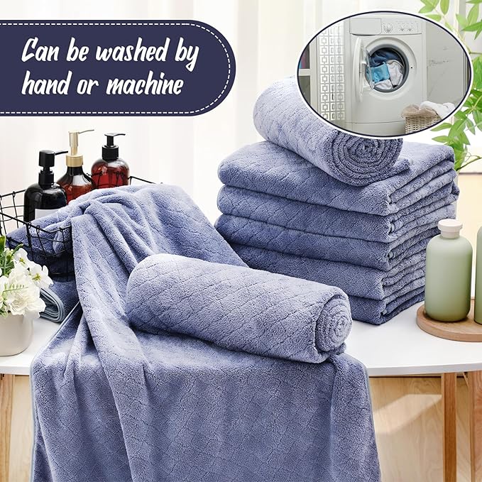 SmoothNovelty 16 Pack Microfiber Bath Towels Bulk 27'' x 60'' Oversized Size Bath Towel Highly Absorbent Extra Large Soft Drying for Beach Shower Summer Salon Sport Gym Party (Diamond,Light Grey)
