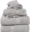 SUPERIOR Solid Egyptian Cotton Towel Set, Washcloths 13” x 13”, Hand Towels 20” x 30”, Bath Towels 30” x 55”, Silver, 6-Pieces