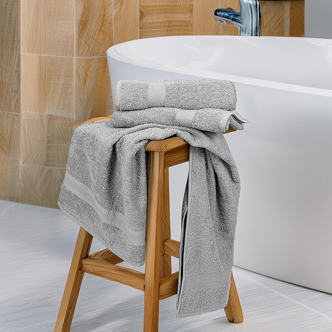 Commercial Bulk Pack of 12 Bath Towels – 100% Cotton Terry 24" x 48" – Ideal for Hotels, Salons, Gyms, Spas & Institutional Use – Light Grey