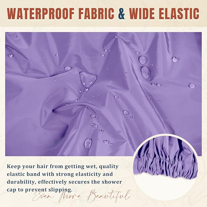 Reusable Shower Cap for Women, Large Waterproof Shower Bonnet with Elastic Band, Washable Bath Hair Cap for Long, Curly Hair, Braids, Daily Shower, Home Spa, Travel(Purple)