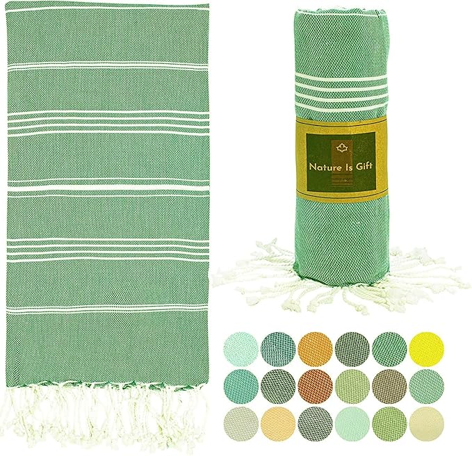 Turkish Pestemal Towel Bath Beach Towel Yoga Sarong Gym Spa Sauna Peshtemal Fouta Pool Towel 100% Cotton Green-Olive