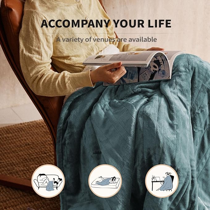 JET'S HOME Heated Blanket 50"x60" - ETL Certified Flannel Electric Blanket Machine Washable Heating Throw with 5 Heating Levels 3 Hours Auto-Off Warm Gift for Family (Blue)