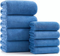 sakano Microfiber Bath Towel Set Ultra Soft Absorbent Speedy Drying Fade Resistant, 4 Bath Towels and 4 Hand Towels, Perfect for Family Bathroom, Gym, and Spa Use - Blue