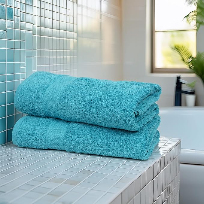 Commercial Bulk Pack of 12 Bath Towels – 100% Cotton Terry 24" x 48" – Ideal for Hotels, Salons, Gyms, Spas & Institutional Use – Teal Blue