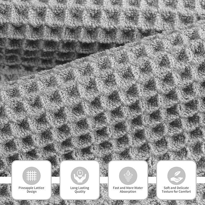 MICROFI New Microfiber Waffle Bath Towels, 3 Pieces, Oversized, Soft, Absorbent, Fast Drying, Lint Free, Includes Bath, Face and Hand Towels 430 GSM (Silver)