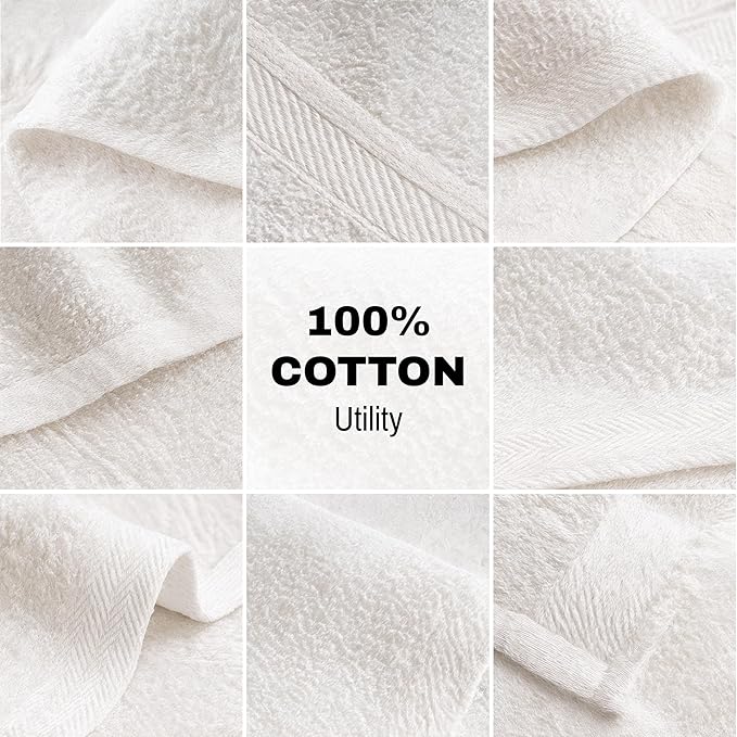 JMR White Bath Towels Bulk Pack of 36 (20x40) - 100% Cotton Lightweight & Quick-Dry Cotton Towels for Hotel, Rental Properties, Gym & Commercial Use