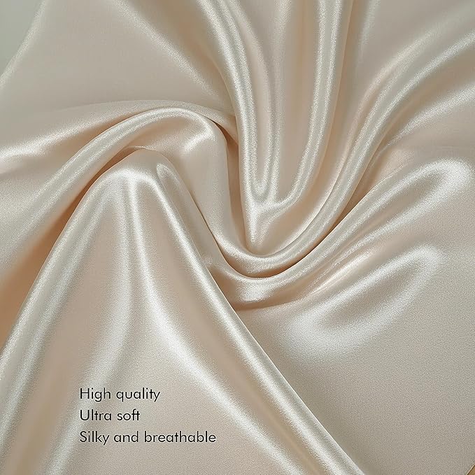 Vegan Silk Sleep Set, Vegan Silk Pillowcase with Large Scrunchie and Eye Mask for Hair and Skin, Self Care Essential Satin Night Routine Kit (Champagne Color)