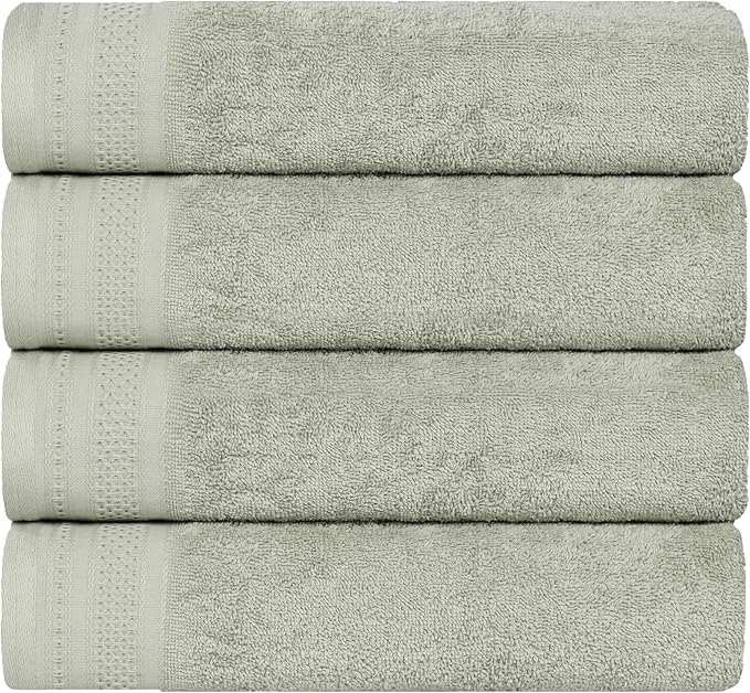 Superior Honeycomb Cotton Medium Weight Towels, for Guest Bath, Master Bathroom, Shower, Quick Dry, Adults, Home Essentials, Textured Waffle Border, Towel Set, Bath Towels, Set of 4, Sage