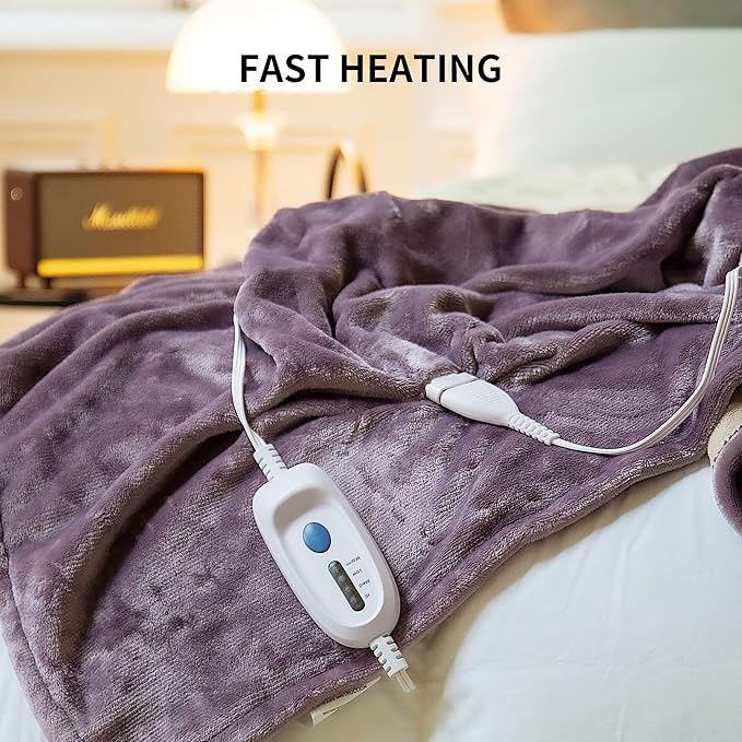 JET'S HOME Heated Blanket Twin 62"x84" - ETL&FCC Certified Flannel Electric Blanket Machine Washable Heating Blanket with 4 Heating Levels 10 Hours Auto-Off Overheating Protection (Purple)