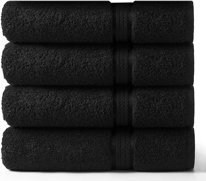 COTTON CRAFT Ultra Soft Bath Towels - 4 Pack Extra Large Bath Towel Set - Oversized 30x54 - Absorbent Everyday Luxury Hotel Spa Gym Shower Beach Pool Camp Travel Dorm - 100% Cotton - 580 GSM - Black