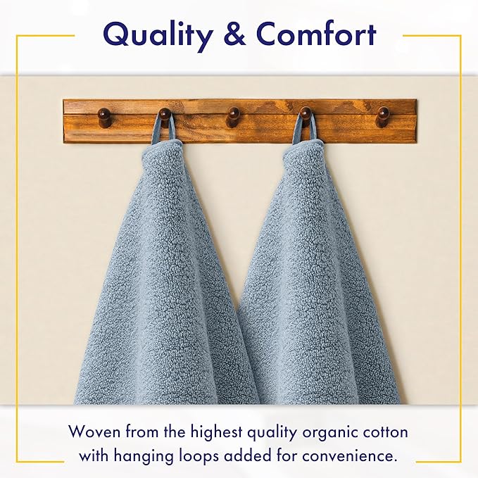 Alusa Home 100% Organic Luxury Bath Sheets - GOTS Certified - Extra Large 35x70 Inches (Pack of 2) Zero-Twist, Long-Staple Cotton Bath Sheet Set (Chambray)