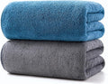 Lumimi 2 Pack Premium Microfiber Bath Towels - Ultra Soft & Quick Dry 55" L x 27" W, Lightweight & Highly Absorbent Blue Dark Grey