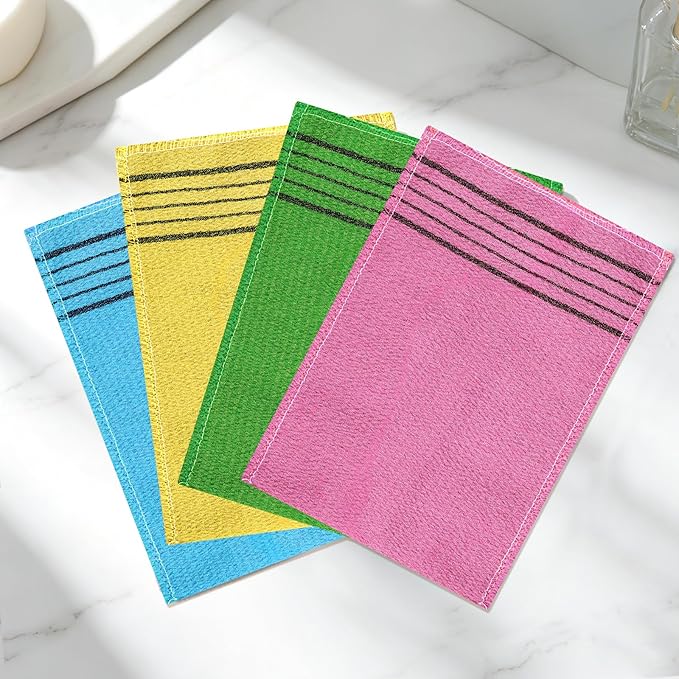 Korean Exfoliating Mitt 4PCS Exfoliating Gloves Body Scrubber Large Korean Washcloth Exfoliating for Korean Spa at Home Dead Skin Remover