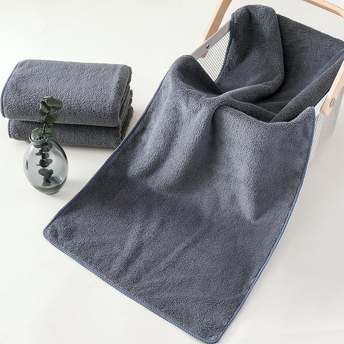 Lumimi Towel Set of 8 Very Soft Microfiber 4 Bath and 4 Hand Towels Quick Dry Light Weight for Bathroom Gym Salon, 8 Pack Dark Grey