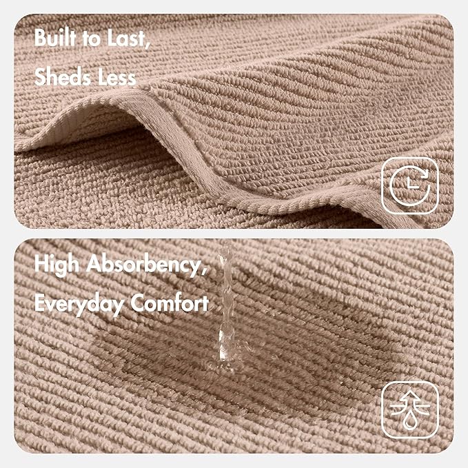Madison Park 6-Piece Towel Washcloths Set for Bathroom 13" x 13" Diagonal Ribbed, Beige - 100% Cotton Soft Quick Dry & Absorbent Gift | Zero Twist, 500 GSM, Oeko-TEX, Hotel Quality