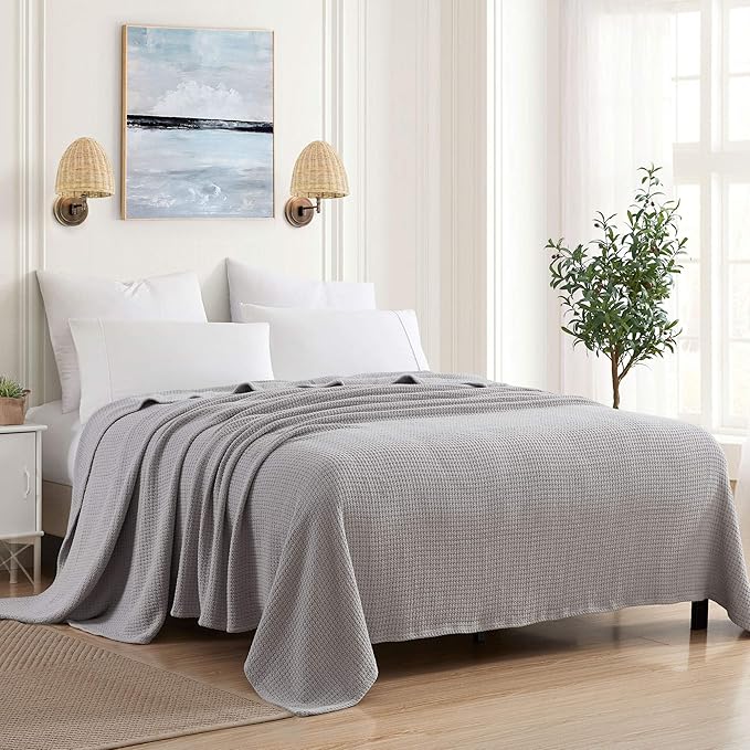 100% Fine Cotton Blanket Luxurious Weave Stylish Design Soft and Comfortable All Season Warmth, Full/Queen, Silver (Pack of 6)