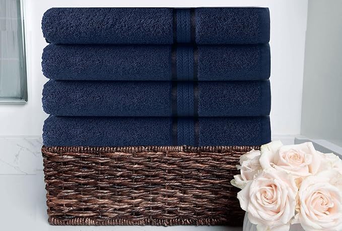 COTTON CRAFT Ultra Soft Bath Towels - 4 Pack Extra Large Bath Towels - Oversized 30x54 - Absorbent Everyday Luxury Hotel Spa Gym Shower Beach Pool Camp Dorm - 100% Cotton - 580 GSM - Navy