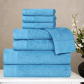 Superior Honeycomb Cotton Medium Weight Towels, for Guest Bath, Master Bathroom, Shower, Quick Dry, Adults, Home Essentials, Textured Waffle Border, Assorted Towel Set, 8 Piece Towel Set, Azure