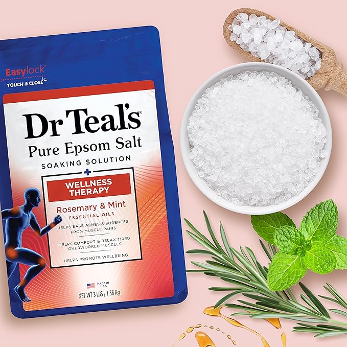 Dr Teal's Epsom Salt Magnesium Soak, Wellness Therapy with Rosemary & Mint, 3 lbs (Pack of 2)
