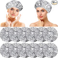 12 Pieces Deep Conditioning Caps Aluminum Foil Reusable Hair Processing Hair Coloring Shower Caps for Home Salon Use(12 Inch,Silvery)