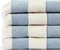 Lightweight Turkish Beach Towel - 100% BCI Cotton, Unbleached Raw Fringe, Oeko-TEX Certified, Absorbent, Eco-Friendly, 36x66”, Sky Blue & Natural Stripes, Portable Sarong Blanket for Pool, Travel