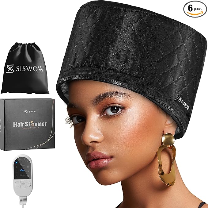 Hair Steamer for Natural Hair Home Use w/10-level Heats Up Quickly, Heat Cap for Deep Conditioning - Thermal Heat Cap for Black Hair, Great for Deep Conditioner (Black)