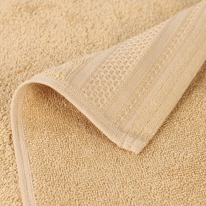 Superior Honeycomb 100% Cotton 500 GSM 12 Piece Bath Towel Set, 6 Washcloths, 4 Hand, 2 Bath Towels, Ideal for Bathroom, Kitchen or Beach, Quick Dry, Jacquard and Solid, Mid-Weight, Gold