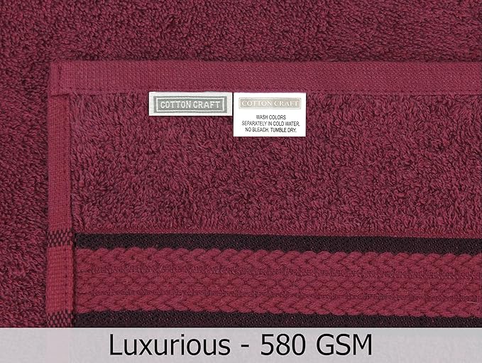Cotton Craft Ultra Soft 4 Pack Oversized Extra Large Bath Towels 30x54 Burgundy Weighs 22 Ounces - 100% Pure Ringspun Cotton - Luxurious Rayon Trim - Ideal for Everyday use - Easy Care Machine wash