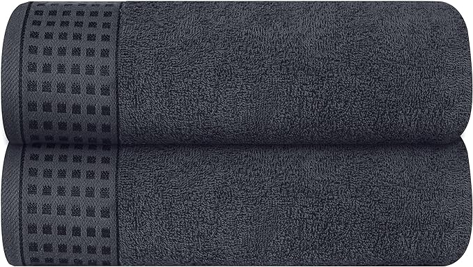 GLAMBURG 100% Cotton 2 Pack Oversized Bath Towel Set 28x55 Inches, Ultra Soft Highly Absorbant Compact Quickdry & Lightweight Large Bath Towels, Ideal for Gym Travel Camp Pool - Charcoal Grey