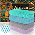 African Net Sponge (4-Pack) - Premium Exfoliating Body & Face Scrubber, Travel-Ready, Durable, Gentle Exfoliation Tool(Light Purple,Gray,Sky Blue,Green)