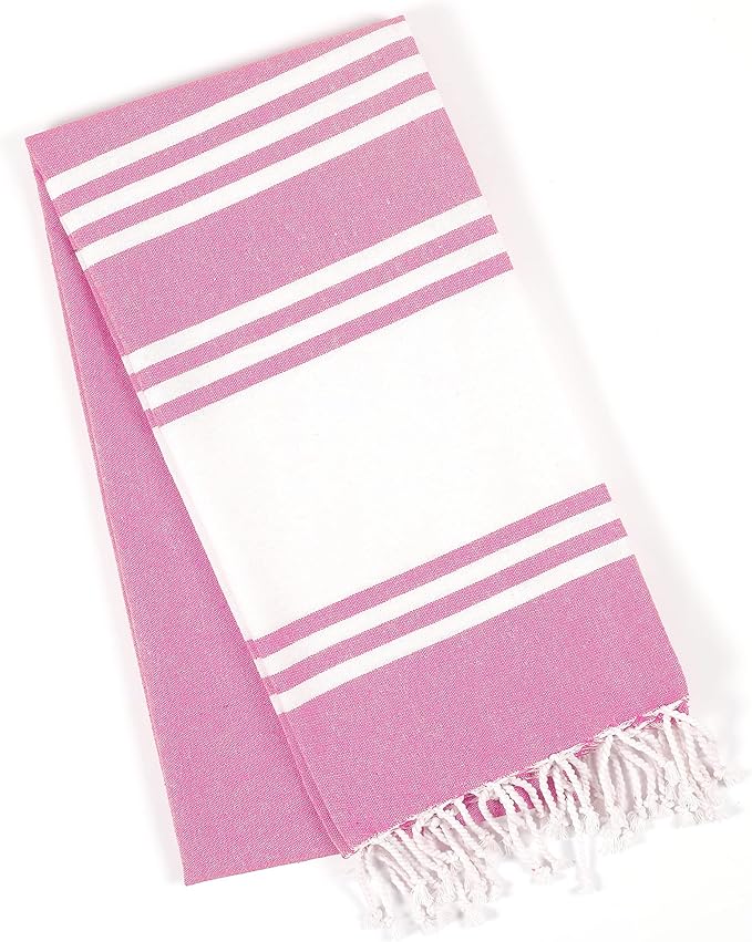 Goroly Home Cotton Turkish Peshtemal Beach Towel, Extra Large, Thin Quick Dry Sand Free Pool & Swim Towel, Bathing Blanket, Travel Essentials, (Pink, 36x71 Inches)