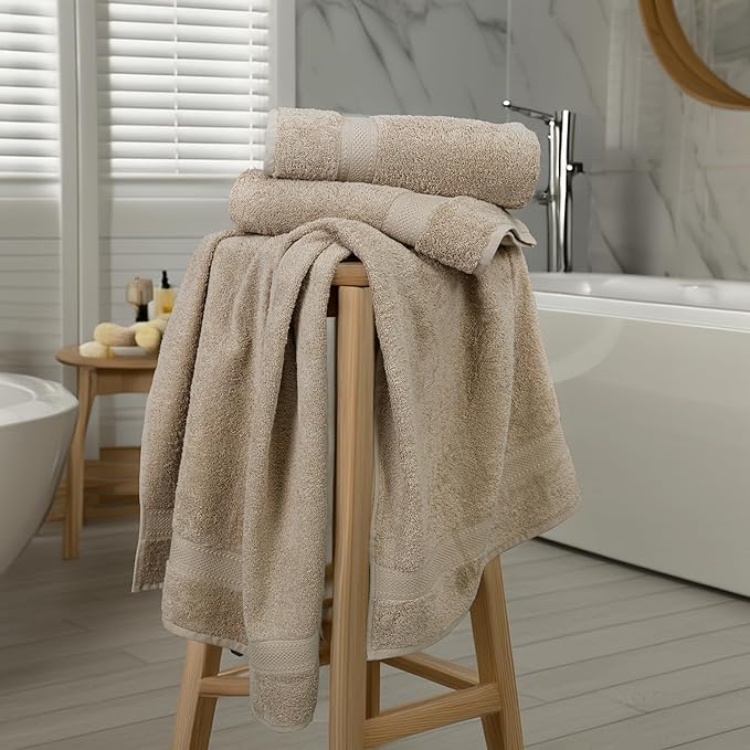 Commercial Bulk Pack of 12 Large Bath Towels – 100% Cotton Terry 24" x 50" – Ideal for Hotels, Salons, Gyms, Spas & Institutional Use – Beige