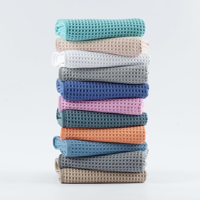 MICROFI New Microfiber Waffle Bath Towels, 3 Pieces, Oversized, Soft, Absorbent, Fast Drying, Lint Free, Includes Bath, Face and Hand Towels 430 GSM (Champagne)