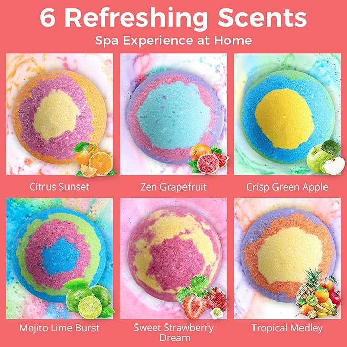 Bath Bombs for Women – Jumbo 7oz Bathbomb Set, 6 Extra Large Fizzies, Colorful Spa Soak, Self Care & Mothers Day Gift for Mom, Wife, Girlfriend