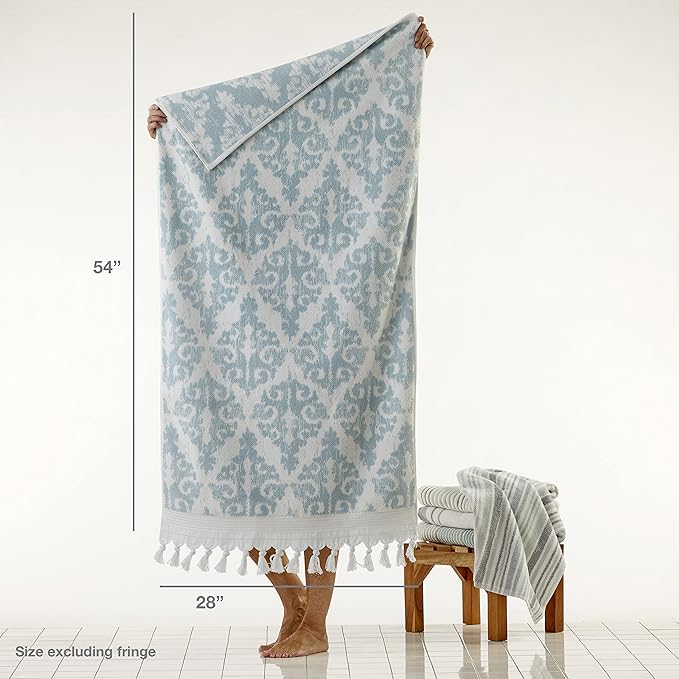 SKL Home Mirage Fringe 2 Bath, 2 Hand Towel Set, Aqua