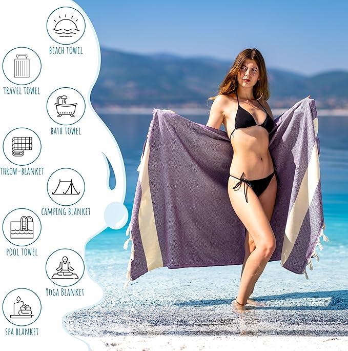 Turkish Beach Towel Oversized Clearance XL 40x71- Sand Free - 100% Cotton Soft Quick Dry - Extra Large Blanket Travel and Pool Towels for Adults- Cloud Sandproof, Beach Essentials for Women