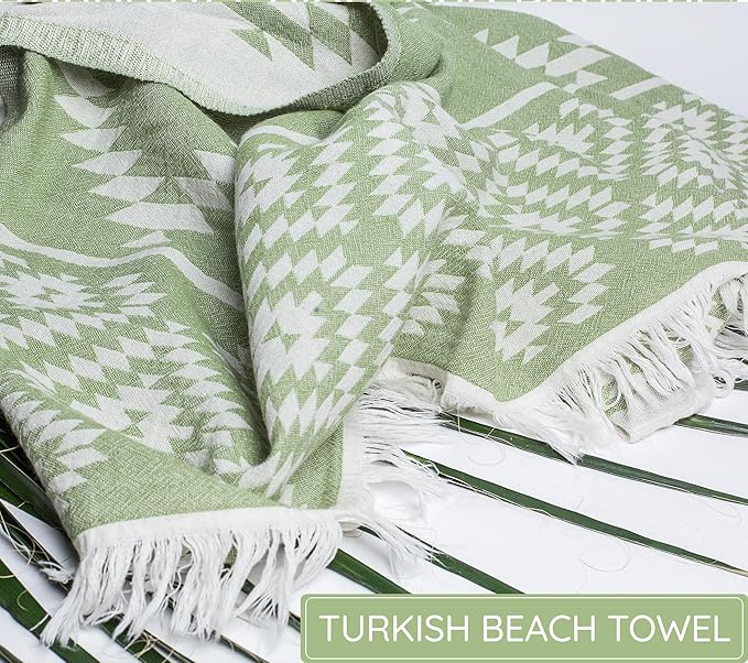 Turkish Towels Beach Towels Oversized (35”x67”) Beach Towels for Adults Quick Dry and Sand Free Beach Towel Beach Blanket 100% Cotton Turkish Towel - Soft Green