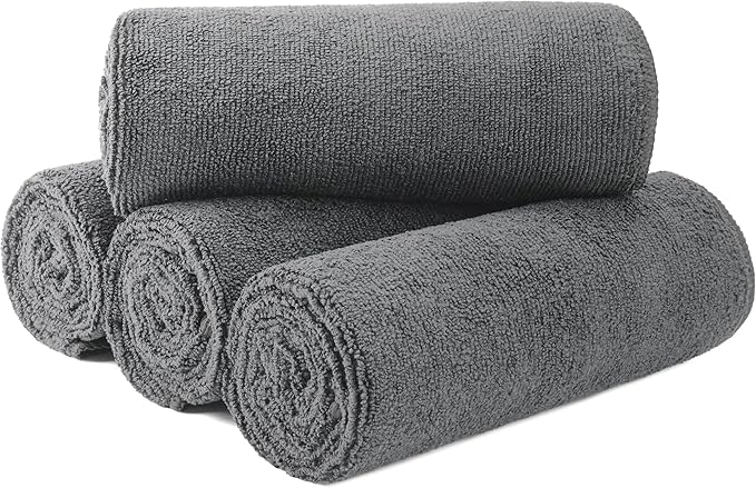 MICROFI New Microfiber Hair Drying Salon Towels, Quick Dry, Lint Free, 4 Pack 340 GSM (Gray)