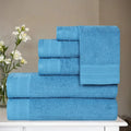 Superior Honeycomb Cotton Medium Weight Towels, for Guest Bath, Master Bathroom, Shower, Quick Dry, Adults, Home Essentials, Textured Waffle Border, Assorted Towel Set, 6 Piece Towel Set, Azure