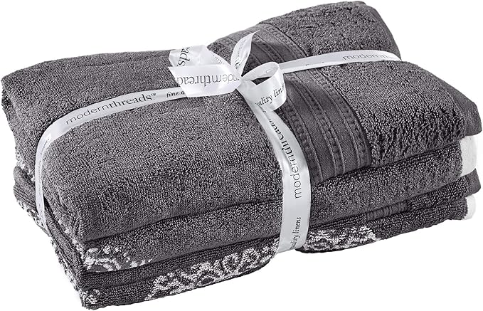 Modern Threads 6 Piece Reversible Yarn Dyed Jacquard Towel Set Artesia Damask Platinum