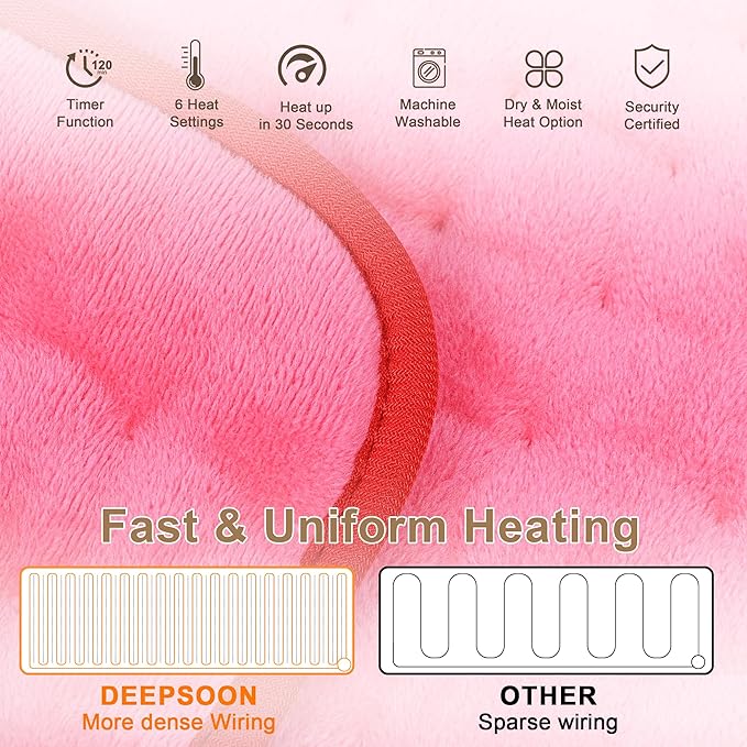 Deepsoon Heating Pad,Electric Heating Pads for Back,Neck,Moist Heating Pad for Abdomen Shoulder Knee Legs,Dry/Moist Heat&Auto Shut Off,Mother's Day Birthday for Men and Women,Fuchsia,24x20 Inch