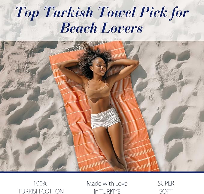 Cacala Lightweight and Thin Turkish Beach Towel 100% Cotton Sand-Free and Quick-Drying Goodness Perfect as an Extra Large Travel Towel, Beach Accessory, or Gift for Beach Lovers, 37 x 70