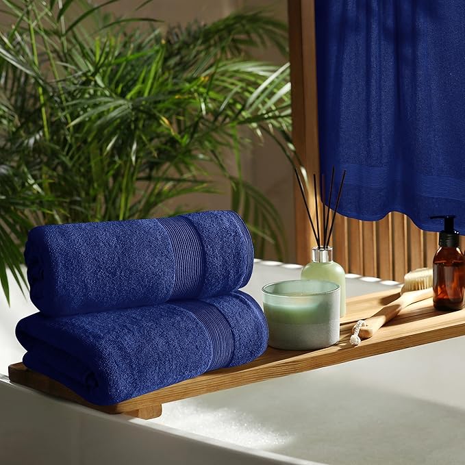 Belizzi Home 4 Pack Bath Towel Set 27x54, 100% Ring Spun Cotton, Ultra Soft Highly Absorbent Machine Washable Hotel Spa Quality Bath Towels for Bathroom, 4 Bath Towels - Navy Blue