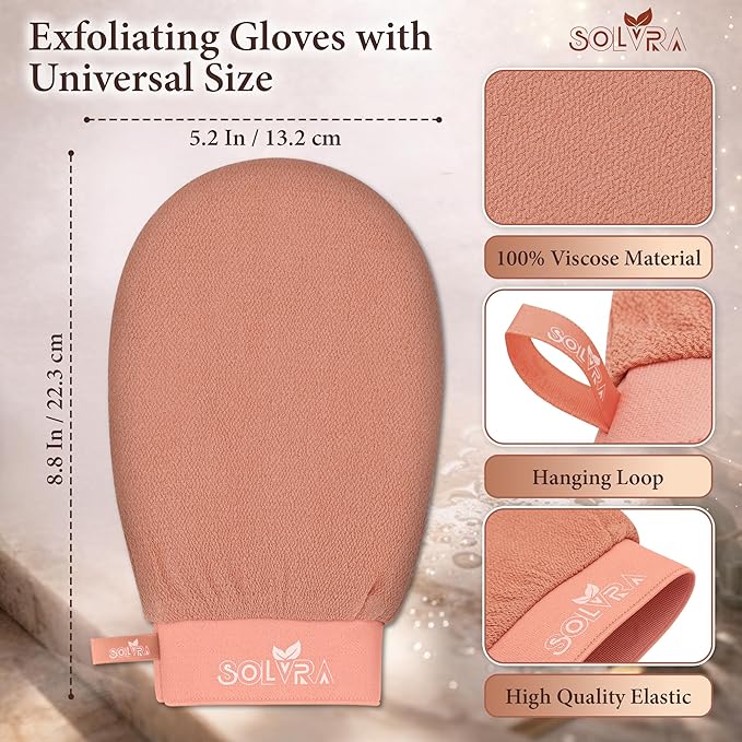 Exfoliating glove for Shower & Exfoliating body scrubber– 100% Vegan Viscose Kessa Mitt for Dead Skin Removal, Self-Tan Fade & Keratosis Pilaris –Dual-Texture Glove for Spa & Massage (1 Pack Orange)